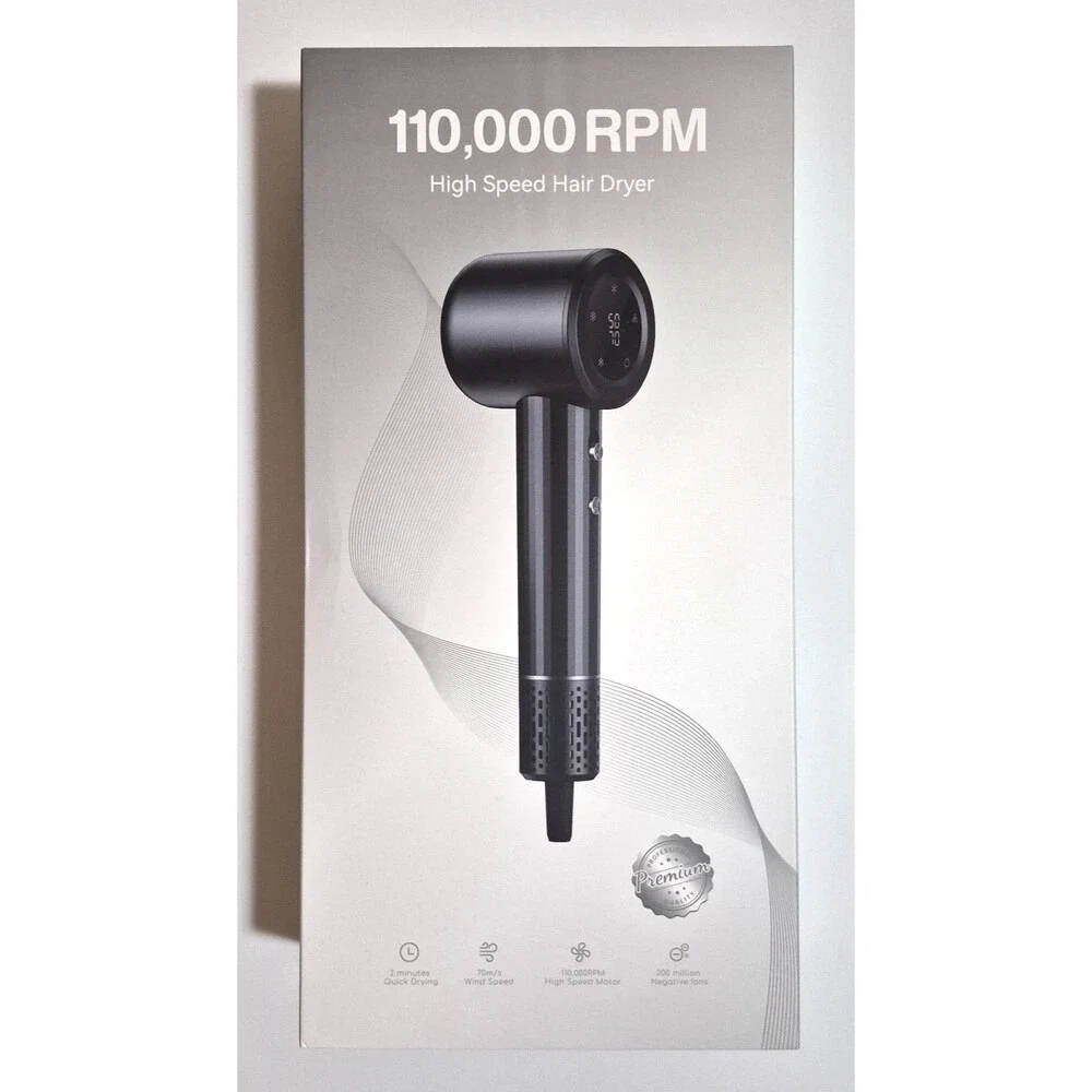 110.000 RPM High Speed Hair Dryer Silver Reduces Drying Time BRAND NEW